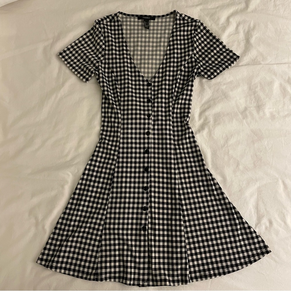 Button-front Tie-back Gingham Dress